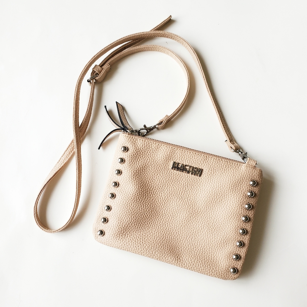 Kenneth Cole Reaction Pebbled Tan Crossbody with Silver Studs
